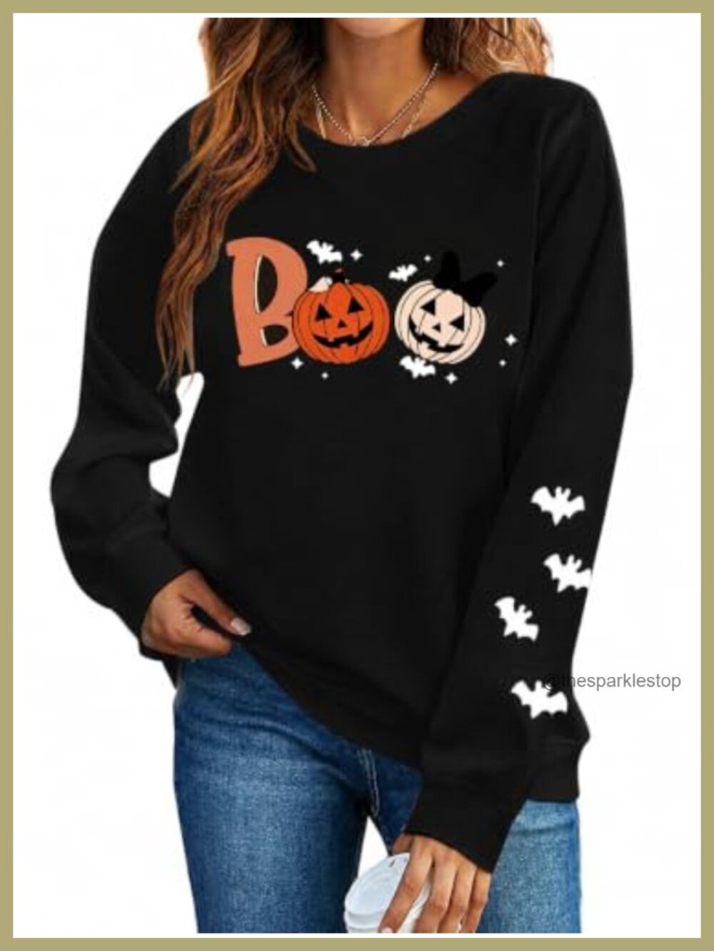 Womens Halloween Ghost BOO Sweatshirt Crewneck Long Sleeve Fall Top